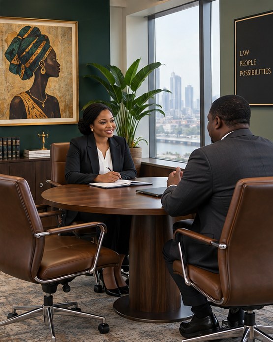 Bright meeting room at Neribo Legal Practice in Lagos, Nigeria