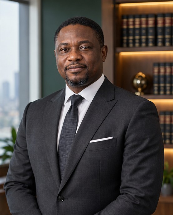 Portrait of the Senior Partner, a Nigerian lawyer in a formal suit
